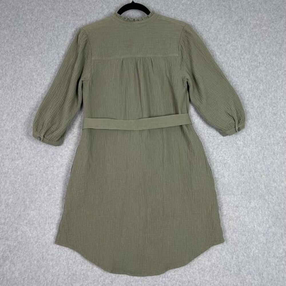 Soft Surroundings Sage Green Cotton Gauze Belted Button Up Dress Pockets Size XS - Picture 5 of 10